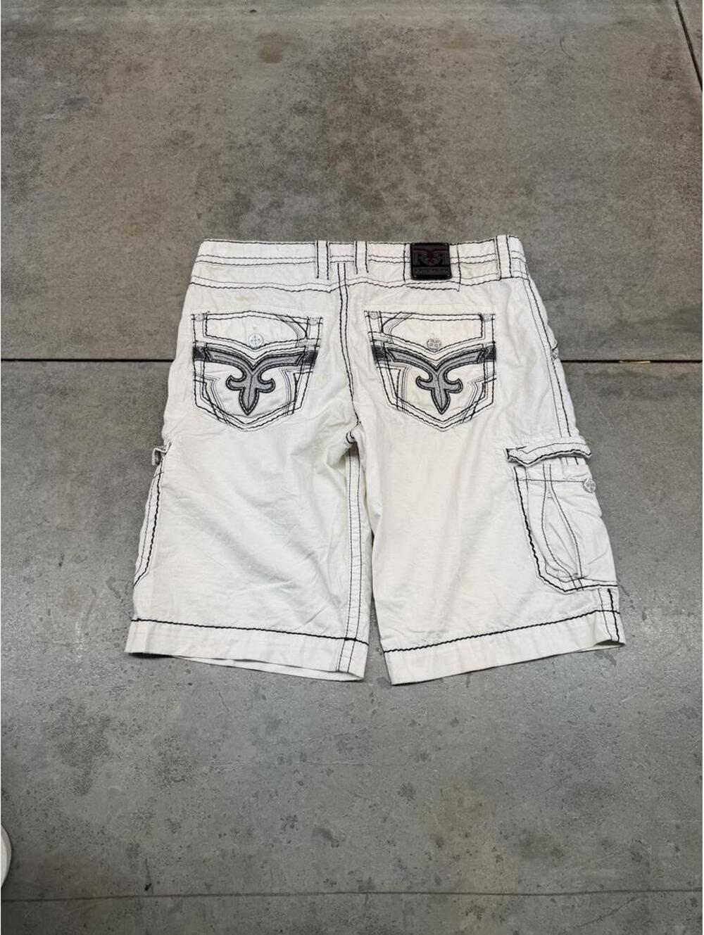 vintage rock revival white relaxed baggy fit cargo shorts size 38